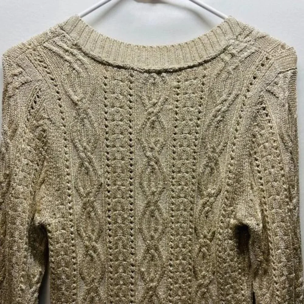 White House Black Market‎ Cardigan Sweater Women's Small Gold Metallic Knit EUC